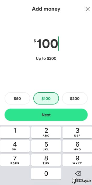 Chime review: Chime add money amount page.