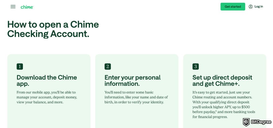 Chime review: Chime open a checking account page.