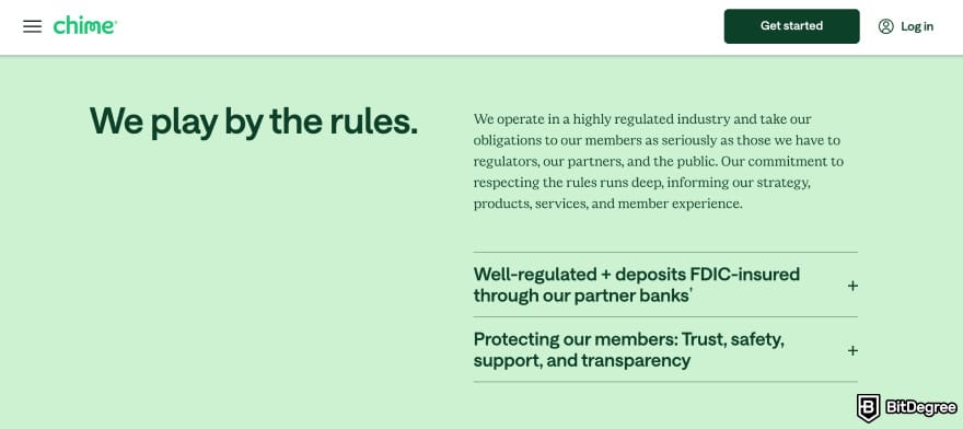 Chime review: Chime regulations page.