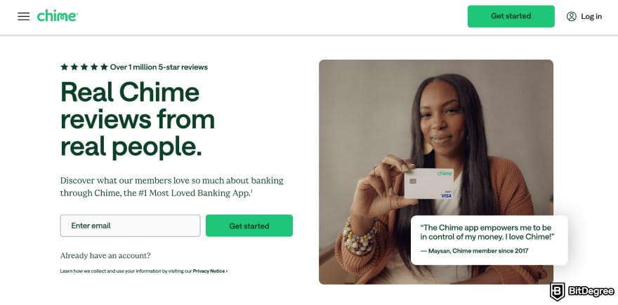 Chime review: Chime user reviews page.