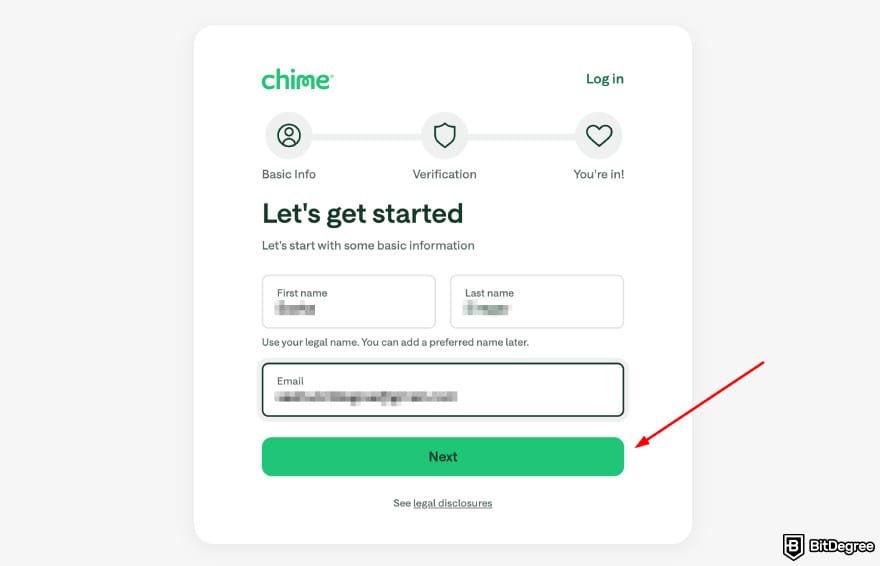 Chime review: Chime sign up page.