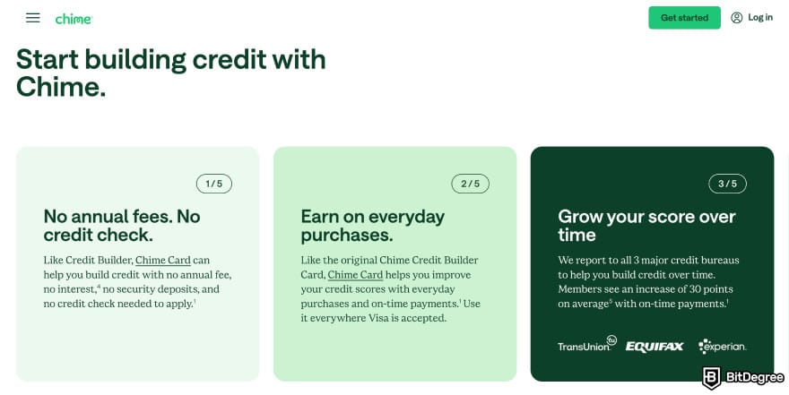 Chime review: Chime start building credit page.