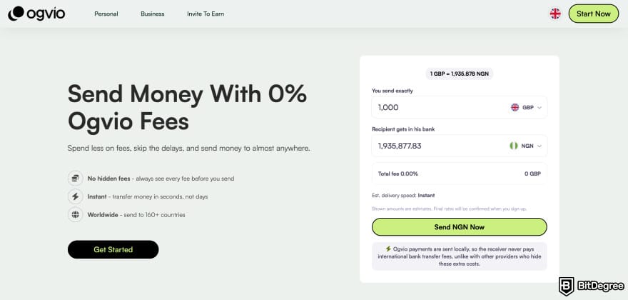 Chime review: Ogvio homepage.