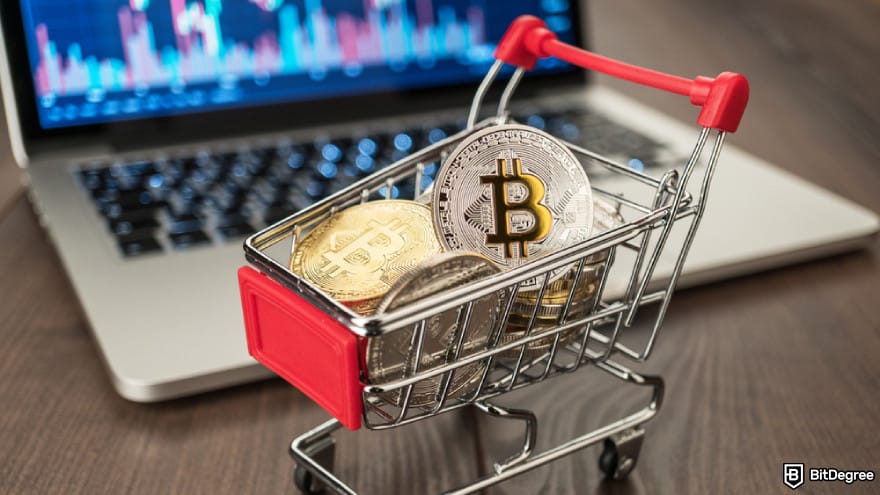 Chinese crypto coins: shopping trolley with bitcoins.