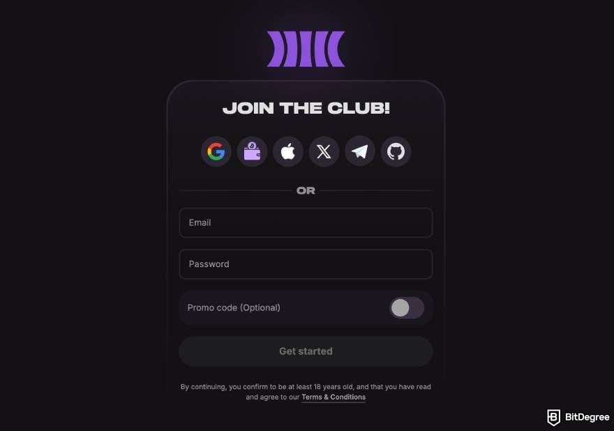 Cloudbet promo code: Cloudbet's registration page.