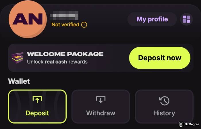 Cloudbet promo code: a welcome package on a Cloudbet user profile.
