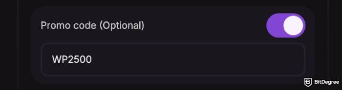 Cloudbet promo code: the field to type in a promo code on Cloudbet.