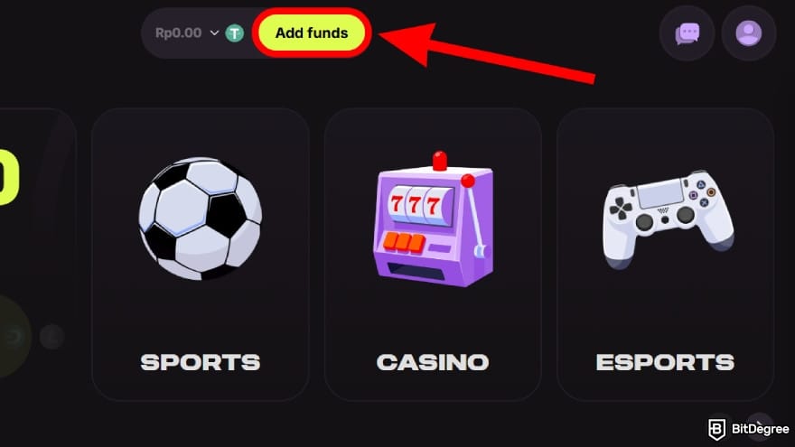 Cloudbet review: click on [Add funds].