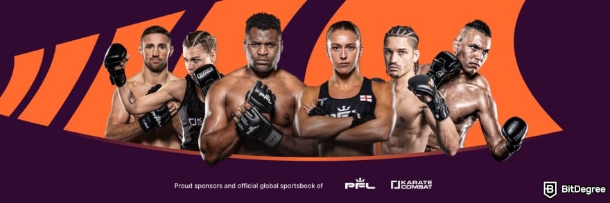 Cloudbet review: sponsorship banner showing MMA fighters. Cloudbet review: sponsorship banner showing MMA fighters.