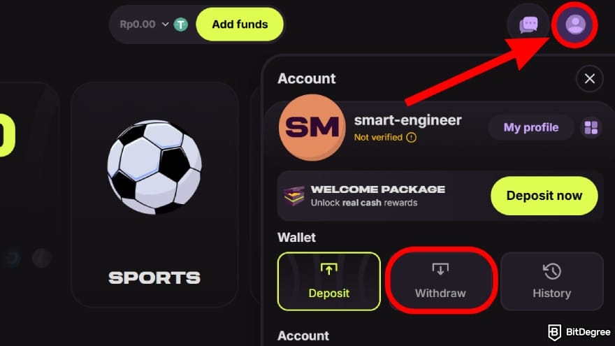 Cloudbet review: click on your profile icon. Cloudbet review: click on your profile icon.