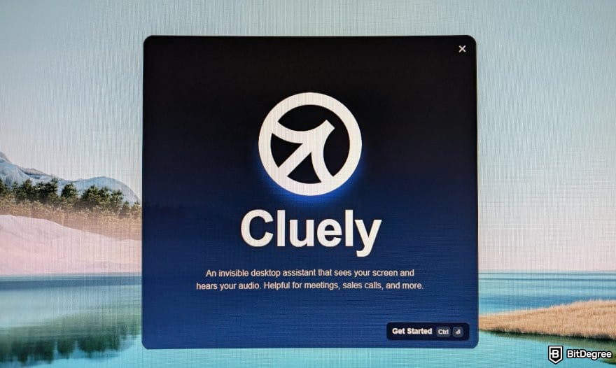 Cluely AI review: the welcome message window for the Cluely AI app.