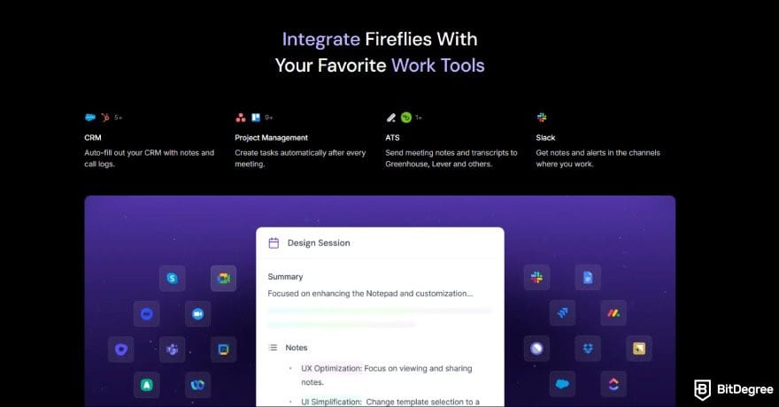 Cluely AI review: Fireflies integration with other work tools.