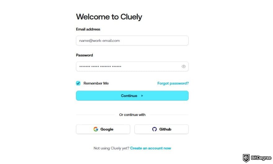 Cluely AI review: the login page for Cluely.