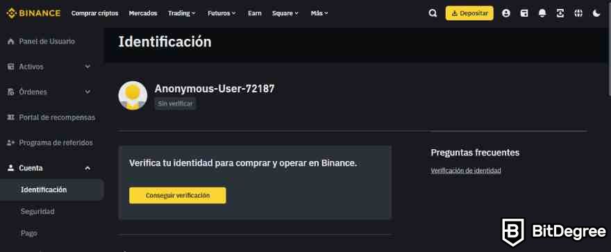 Codigo de referencia Binance: Verificación de cuenta.