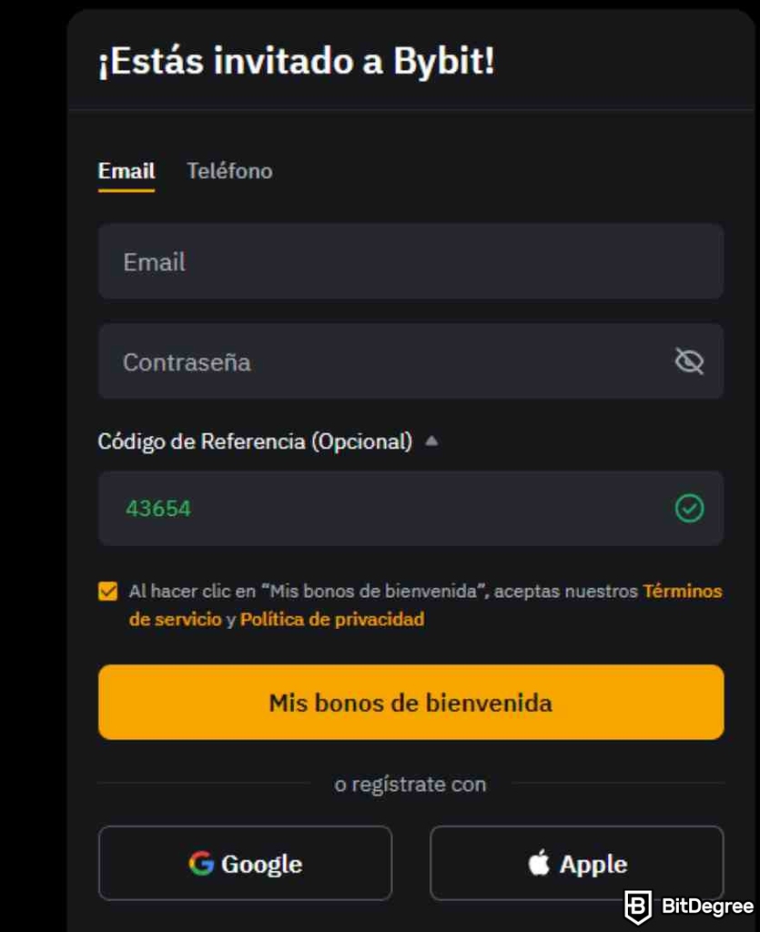 Código de referencia Bybit: página de inicio.