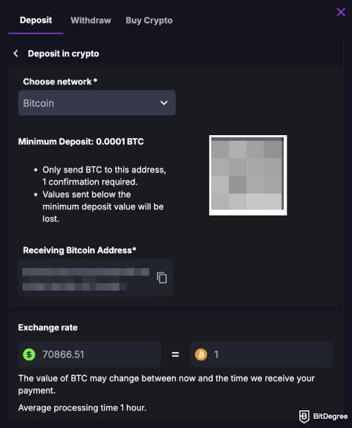 CoinCasino review: CoinCasino's Bitcoin deposit page.