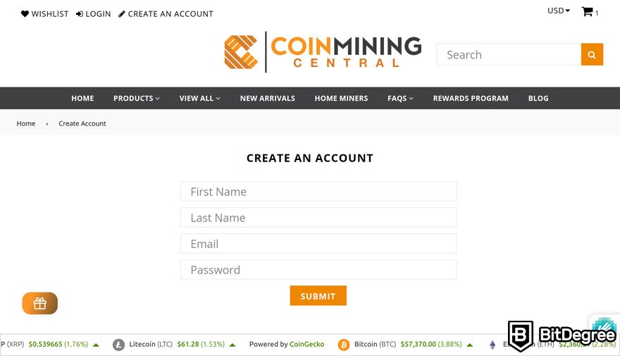 Coin Mining Central review: a preview of Coin Mining Central's registration form.