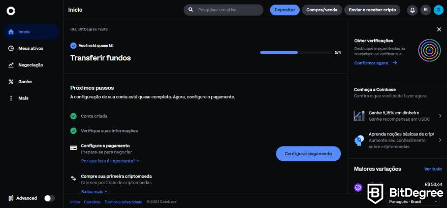 Análise da Coinbase: Dashboard