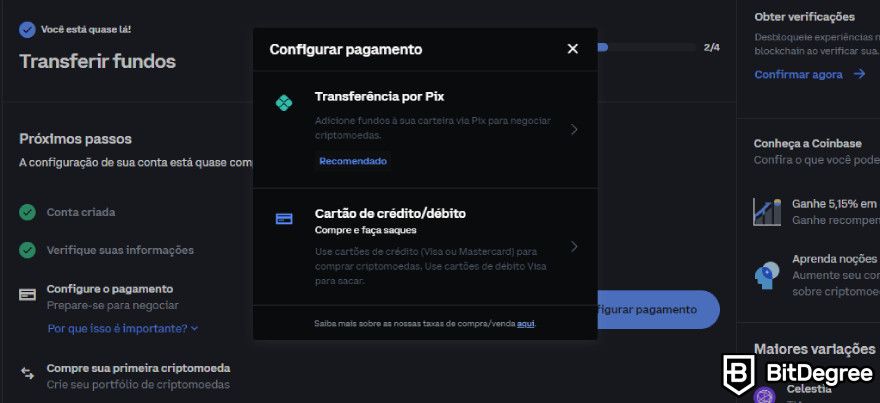 Análise da Coinbase: Configurar Pagamento