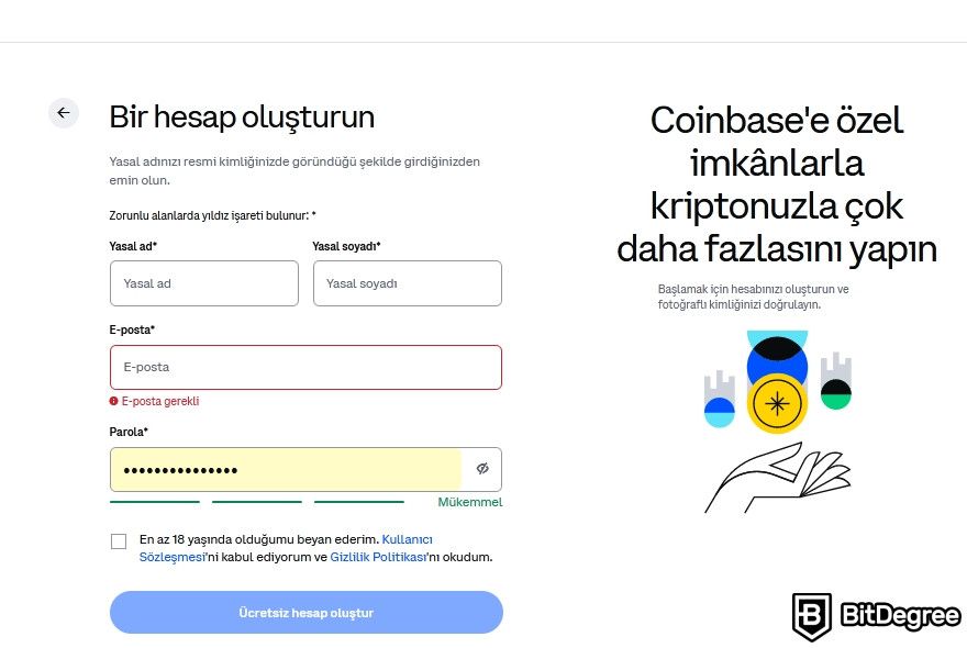 Coinbase Güvenilir Mi: Şifre giriş.