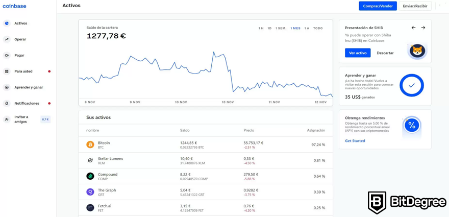 Coinbase Opiniones: Panel de Control.