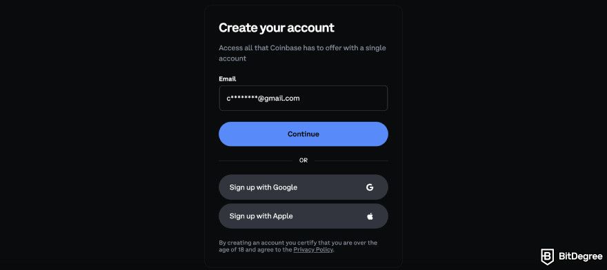 Coinbase review: write your email.