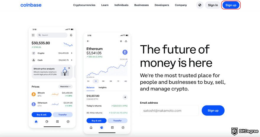 Coinbase review: sign up on Coinbase.
