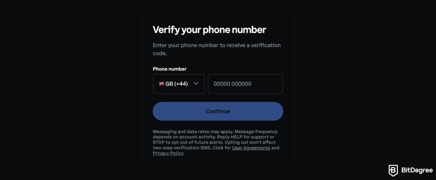 Coinbase review: verify your phone number.