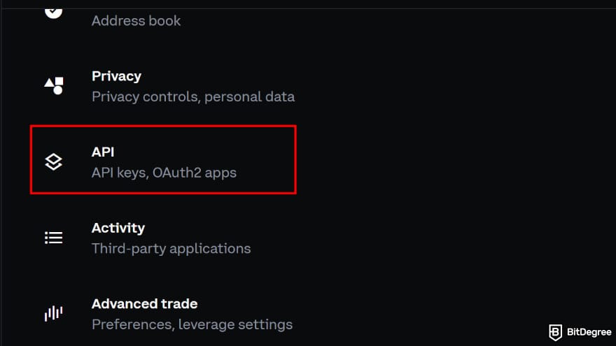 Coinbase taxes: open the API page.