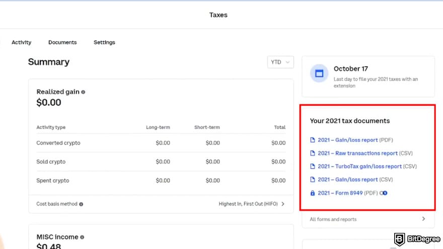 Coinbase taxes: tax documents lists.