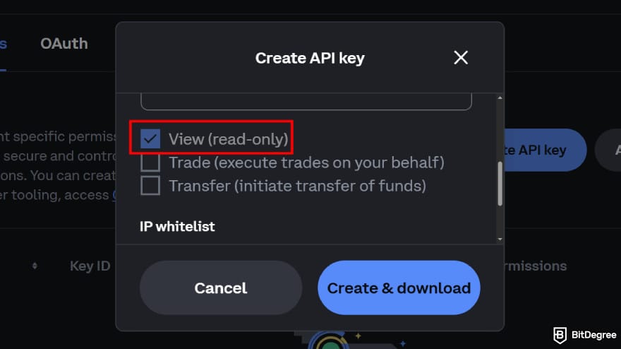 Coinbase taxes: make sure read only is selected.