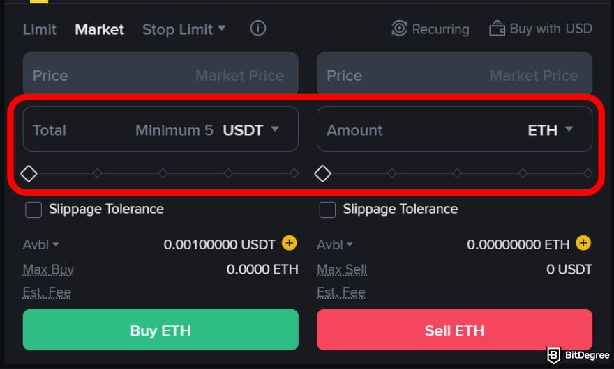 Coinbase vs Binance: enter the amount.