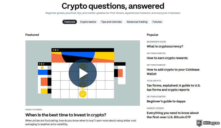 Coinbase vs Binance: Coinbase Learn.
