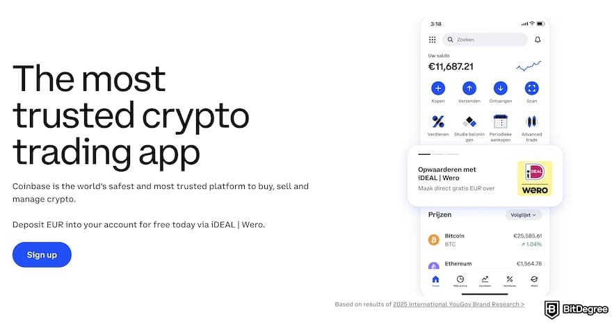 Coinbase VS Crypto.com: Coinbase's homepage.