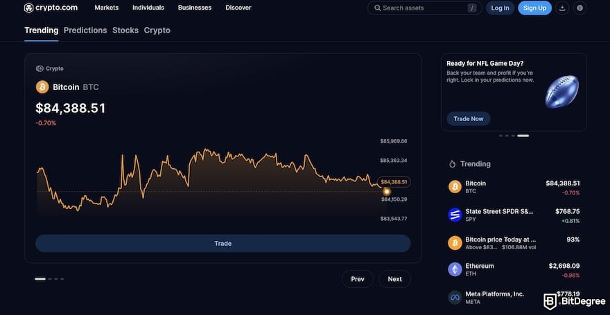 Coinbase VS Crypto.com: Crypto.com US homepage.