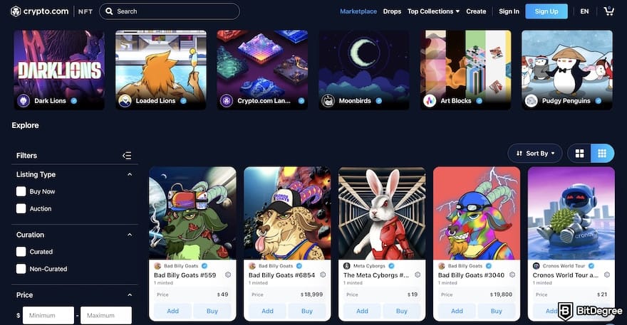 Coinbase VS Crypto.com: NFT marketplace by Crypto.com.