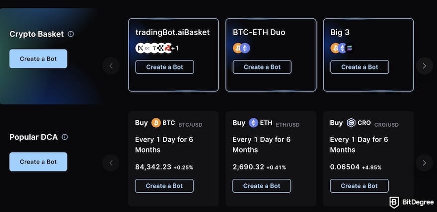 Coinbase VS Crypto.com: available trading bots on Crypto.com.