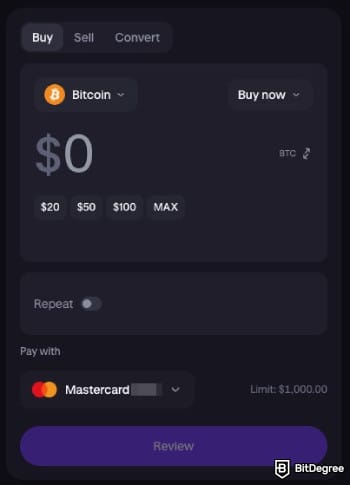Coinbase vs Kraken: Kraken's Buy now feature.