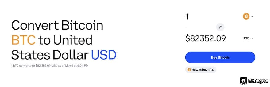 Coinbase vs Kraken: Coinbase converter for BTC to USD.
