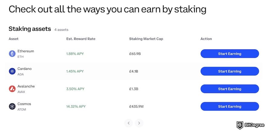 Coinbase vs Kraken: a list of assets available for staking on Coinbase Earn.