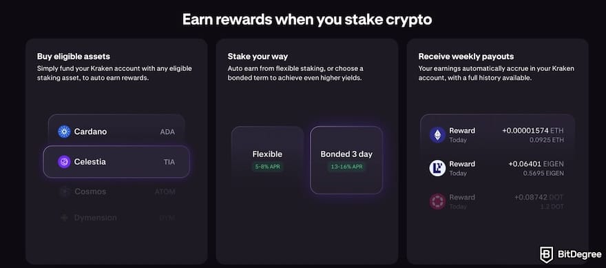 Coinbase vs Kraken: Kraken staking features.