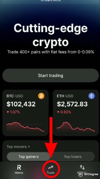 Coinbase vs Revolut: click [Trade] at the botton.