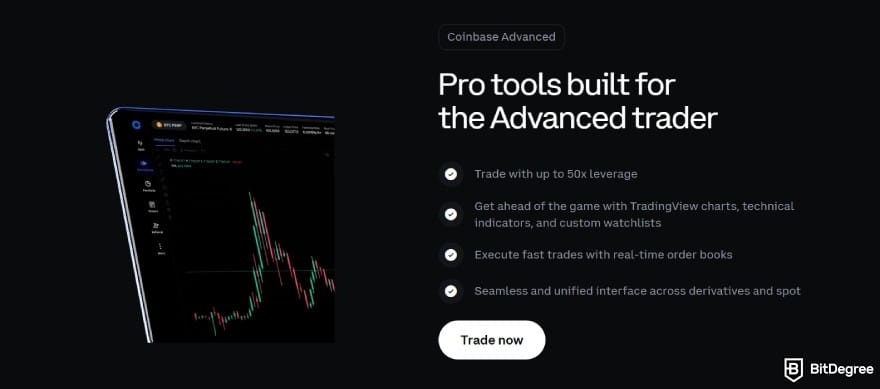 Coinbase vs Uphold: Coinbase Advanced features.