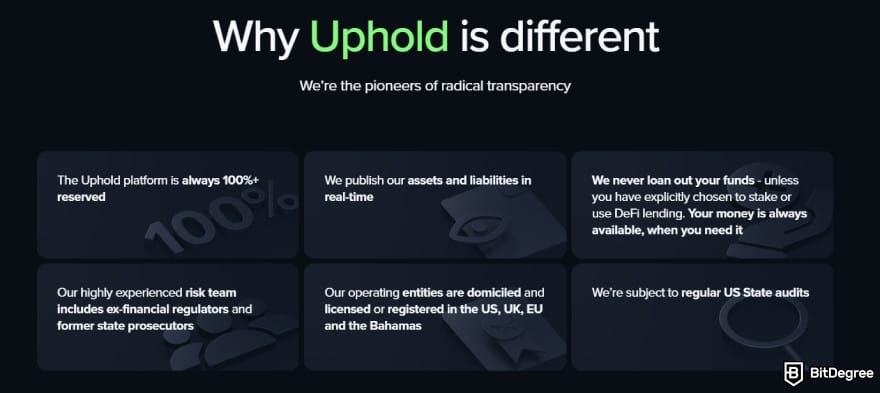 Coinbase vs Uphold: transparency on Uphold.