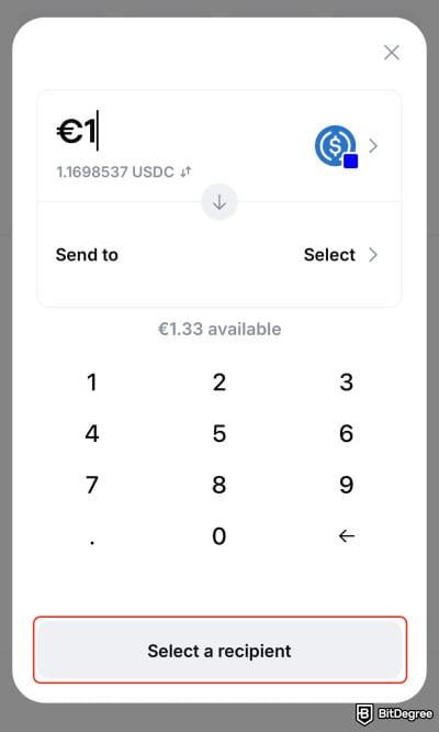 Coinbase Wallet review: selecting a recipient on the Base App.