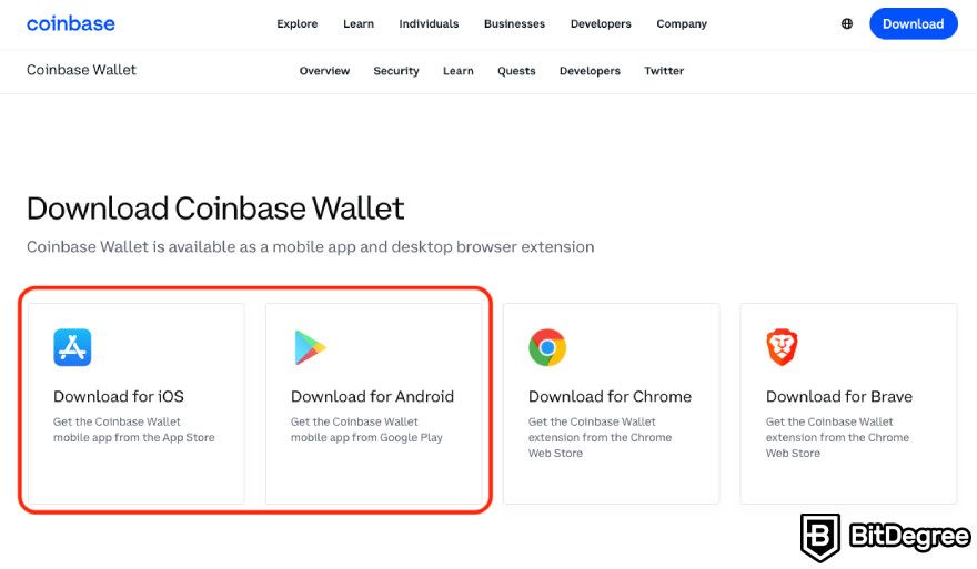 Coinbase Wallet review: downloading the mobile app.