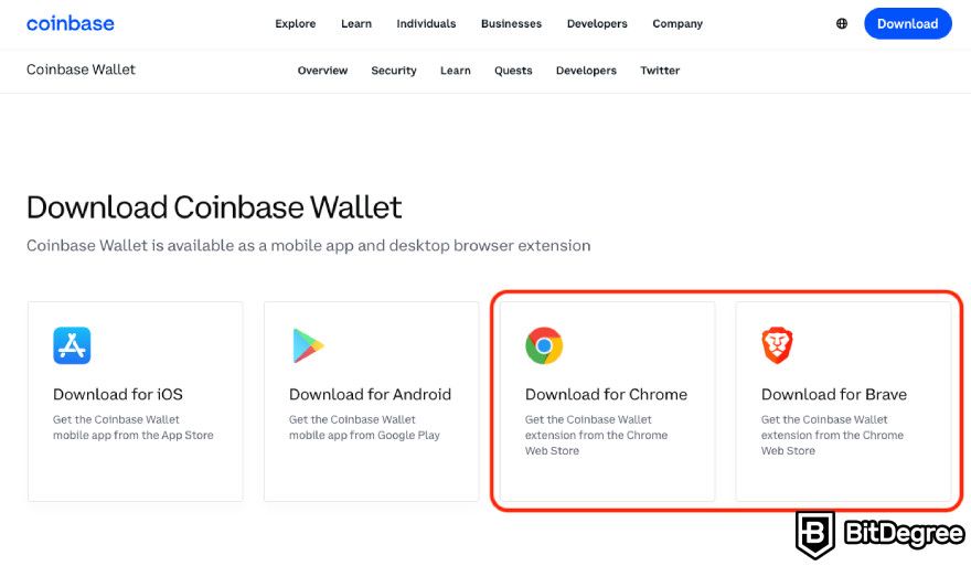 Coinbase Wallet review: downloading browser extensions.