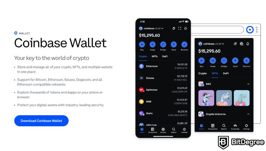 Coinbase Wallet review: homepage.