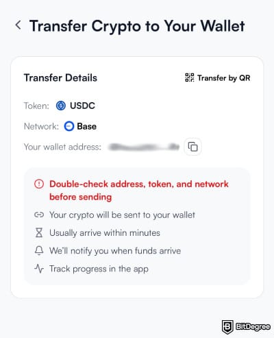 Coinbase Wallet review: a window where you can see your Ogvio wallet address.