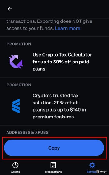 Coinbase Wallet taxes: Coinbase Wallet copy wallet address option.
